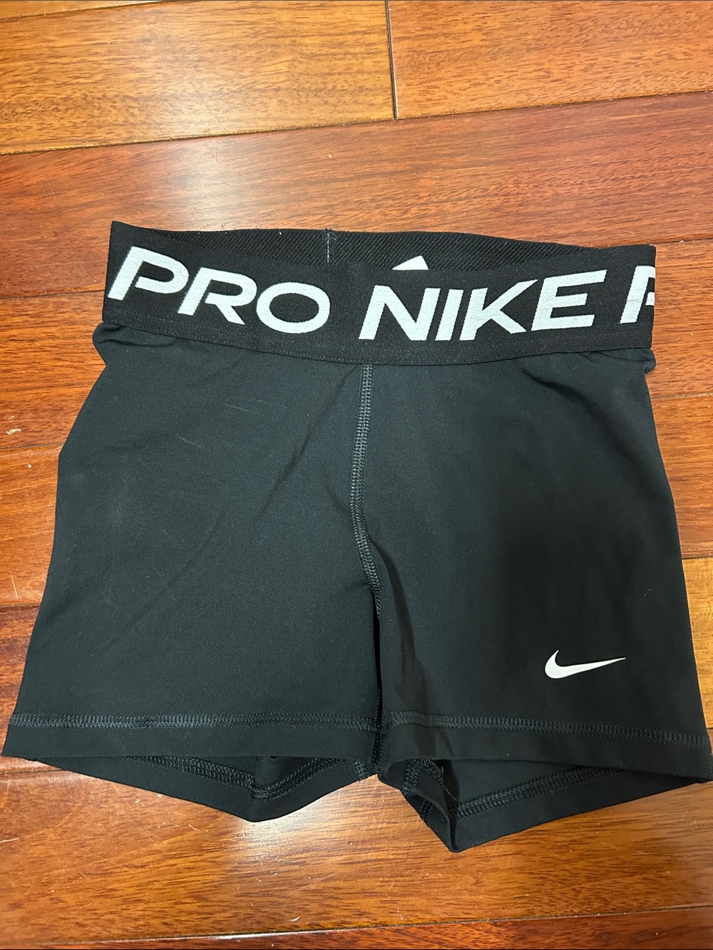 Nike Black Pro Elastic-Waist Athletic Shorts with White Swoosh